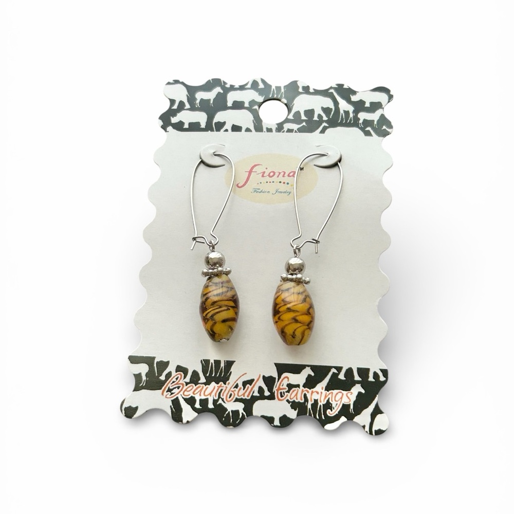 NWT Fiona Brown and Black  Zebra Print Glass Bead Dangle Earrings